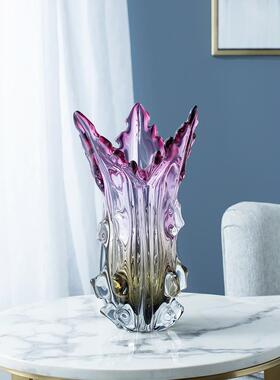现代简约琉璃紫色花瓶摆件客厅插花轻奢北欧风餐桌玄关高级感花器