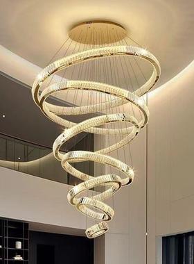 轻奢水晶吊灯挑空客厅灯楼梯长吊灯简约现代大气自建房别墅复式楼