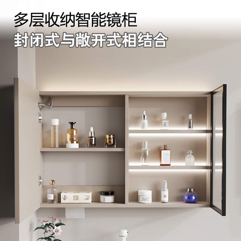 奶油风法式实木浴室柜组合烤漆门板一体陶瓷盆洗漱台智能镜柜2064