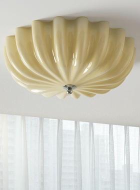 古风卧室吸顶灯法式简约中古玻璃灯复古书房阳台过道奶油北欧风