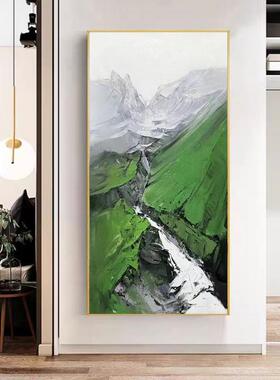 纯手绘风景油画现代简约客厅玄关墨绿色大峡谷壁画手工绘制肌理画