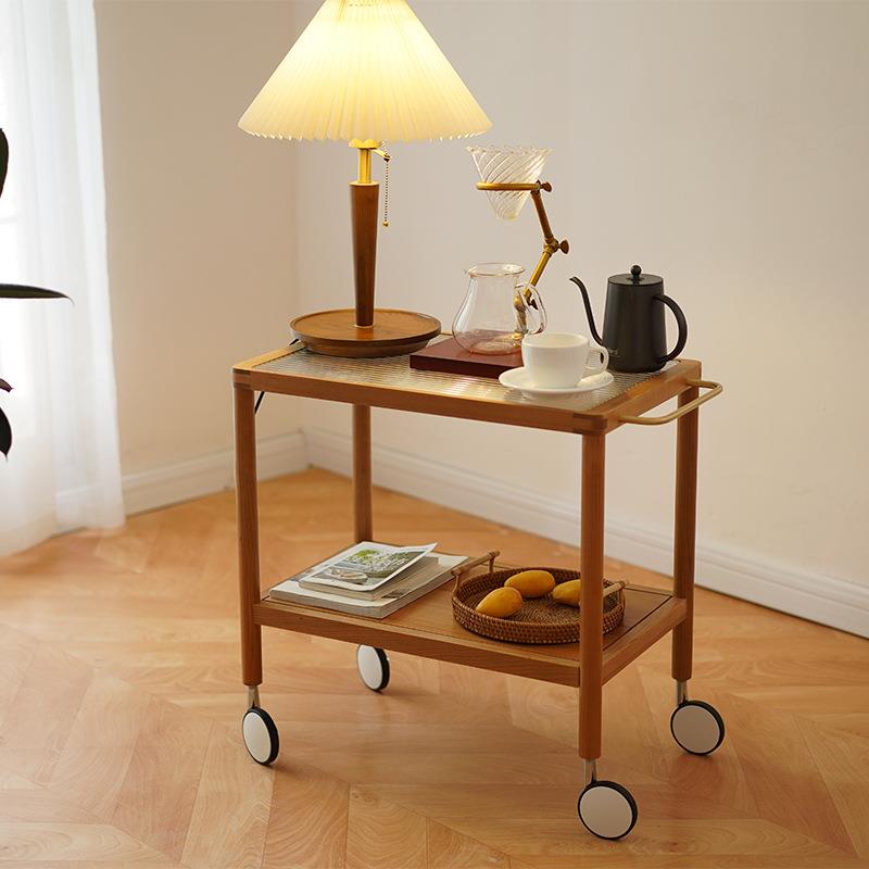 茶桌小推车的实木木头边柜小七可移动边几樱桃木茶台茶几带轮沙发
