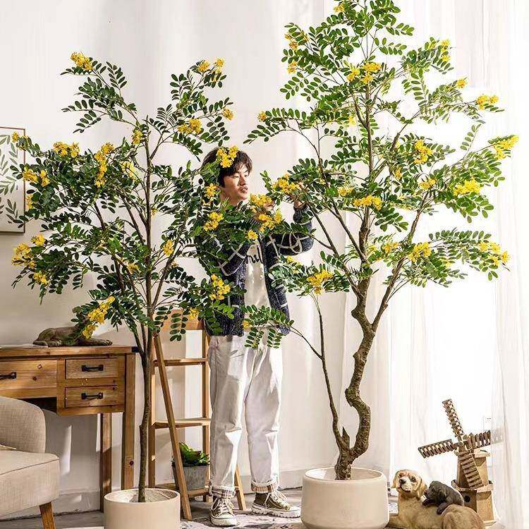 大型仿真槐花树植物盆栽假树仿生绿植室内店铺橱窗造景落地摆件