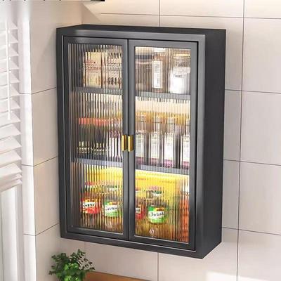 厨房收纳柜带门置物架免打孔壁挂多功能带门防尘调味品调料柜墙上