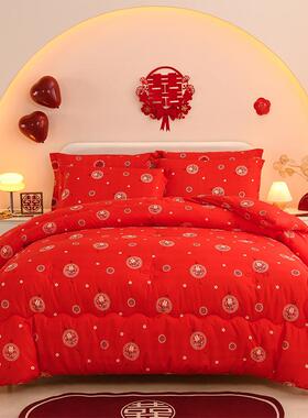 结婚喜被红色被子双人冬被加厚保暖羽丝被芯春秋冬被婚庆棉被