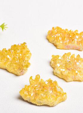 电镀黄水晶簇天然水晶原石镀彩水晶簇黄色晶块工艺品摆件