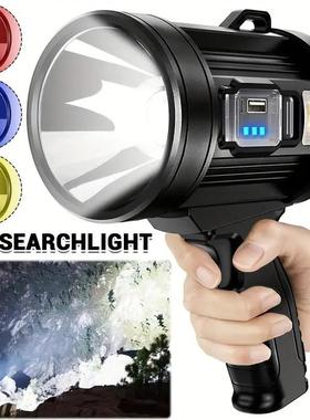 手持探照灯户外led侧灯红蓝闪手电筒应急太阳能充电手提灯