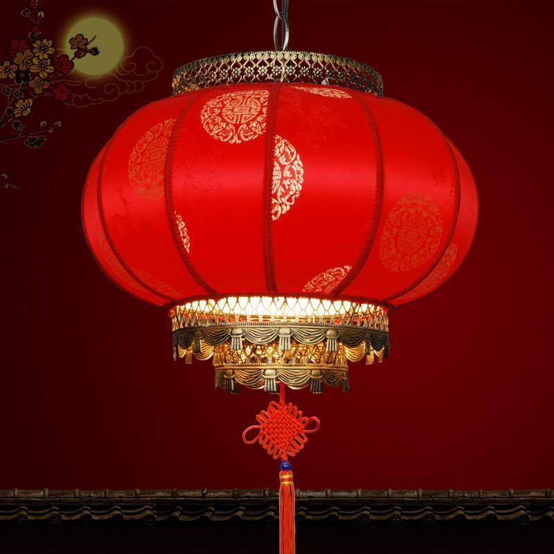 中式阳台灯笼吊灯彷古铁艺双喜宫灯婚庆布艺灯饰大门节日喜庆灯具