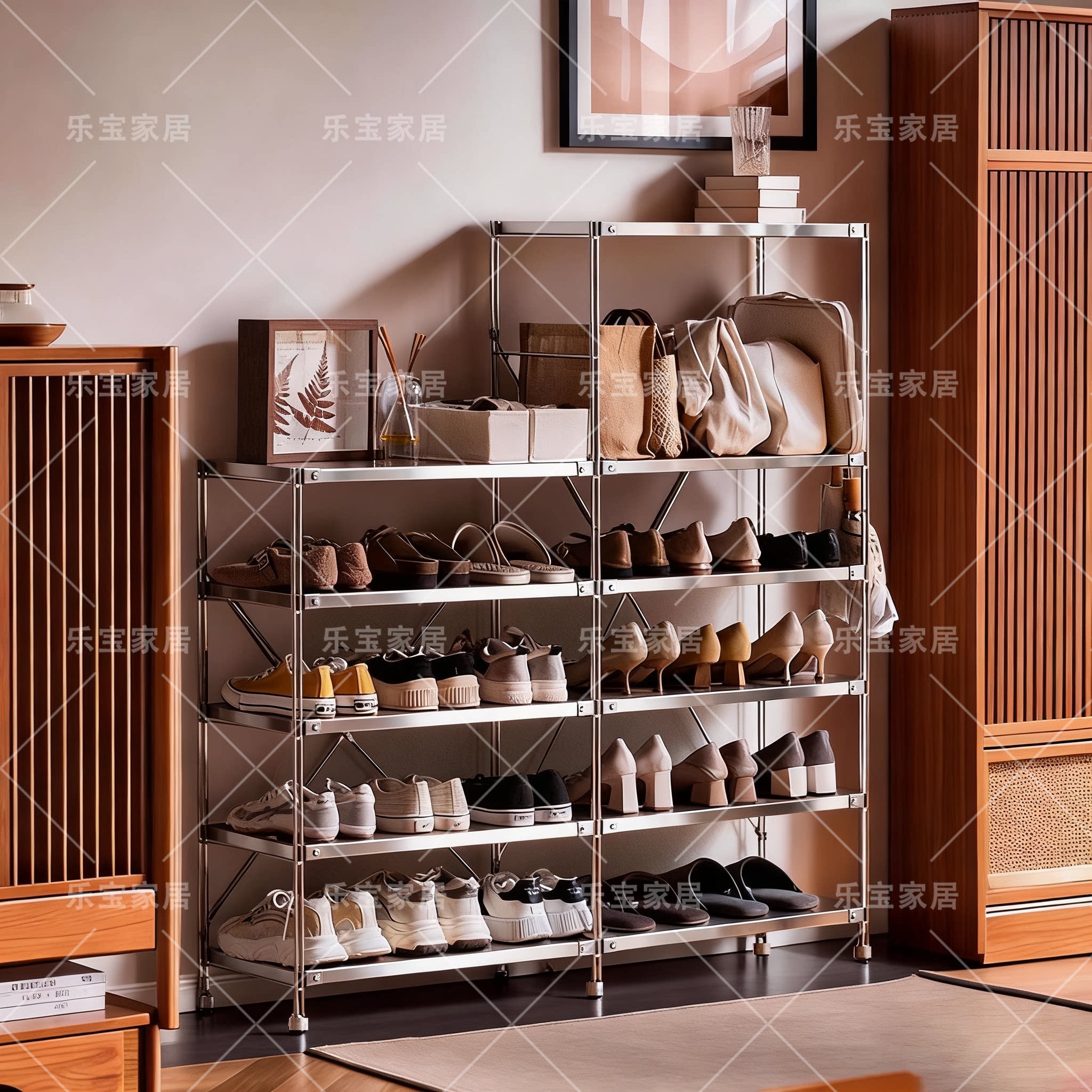 不锈钢鞋架日式置物架家用多层玄关简约鞋柜入户收纳架简约陈列架