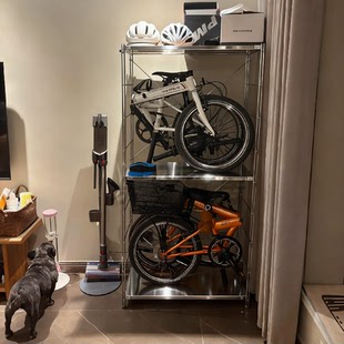 折叠车收纳架日式不锈钢置物架小布车架落地多层收纳架骑行装备架