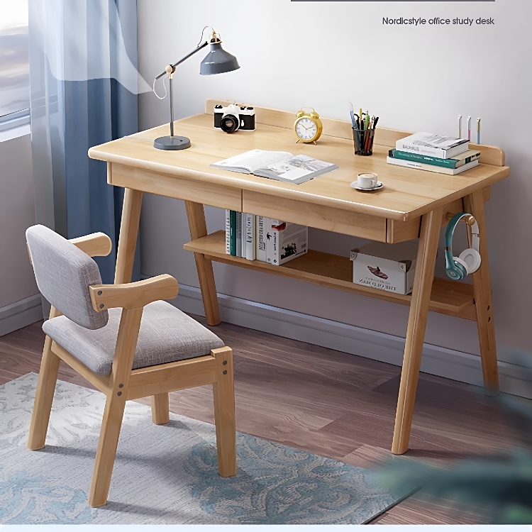 现代简约实木书桌简易电脑桌写字台中小学生学习课桌椅家用