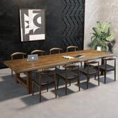 北欧长条桌工业风办公桌洽谈大板原木长条桌大型实木会议桌椅组合