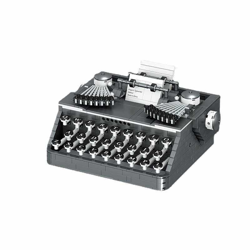 Lin07哲高创意仿真复古迷你打字机模型00940益智拼装小颗粒积木