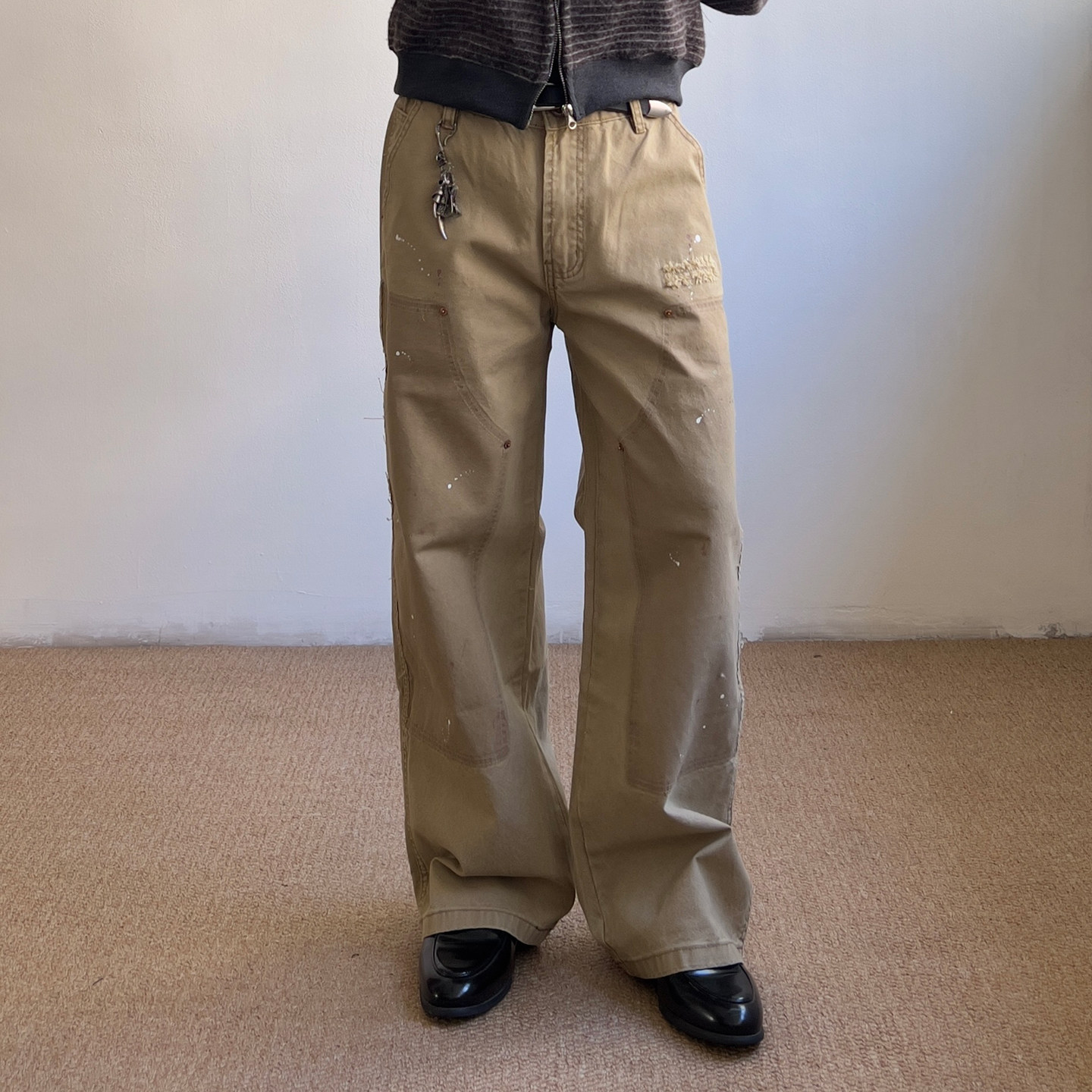 thumbnail for Outcast American-Style Distressed Splatter-Ink Lumberjack Cargo Pants for Men and Women, Heavy Wash B01 Loose Straight-Leg Casual Pants