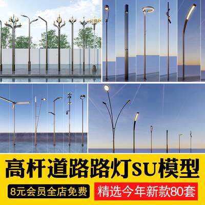 市政道路太阳能高杆灯景观灯城市路灯广场玉兰灯su模型库草图大师