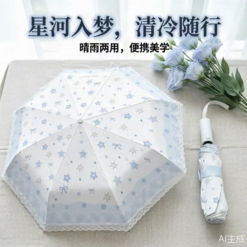 蓝色满天星雨伞学生上学专用儿童雨伞加大加厚加固雨伞晴雨两用伞
