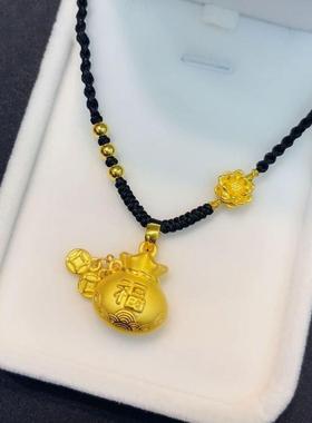 福袋招财吊坠项链男女金色钱袋子转运珠锁骨链个性时尚气质编织链