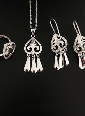 复古银色耳环项链戒指套装民族风精致气质个性简约百搭时尚首饰