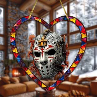 万圣节死亡铁甲面具骑士心形亚克力太阳捕手窗饰门廊挂件户外装饰