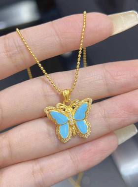 蓝蝴蝶金色吊坠2025年新款简约素雅极简时尚百搭铜合金材质锁骨链