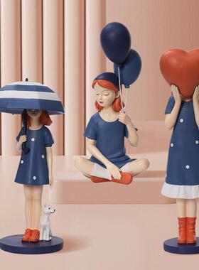 桌面摆件气球女孩雕塑玄关酒柜电视柜摆设现代简约饰品女装店展台