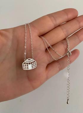 复古小众设计镂空蒙古包吊坠银色项链时尚民族风高级感锁骨链款