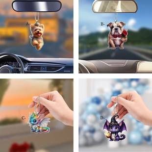 跨境可爱小狗龙形玻璃彩绘钥匙扣背包挂件圣诞节儿童礼物挂树装饰