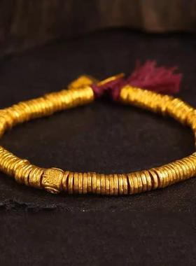 盘缠手串黄金色古风锤纹金圈手链编绳扎基拉姆吊坠个性时尚百搭