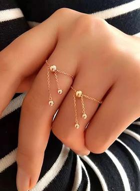 2025新款小众玫瑰金色链条戒指女转运珠时尚可调节链戒指环尾戒