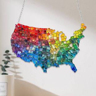 美国国家版图 独立日窗饰客厅门廊挂件 亚克力彩色挂件原创设计