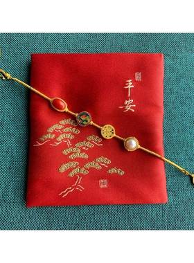 小众设计古法烧蓝红色石贝珠包金紫气东来花丝串珠链时尚百搭手链