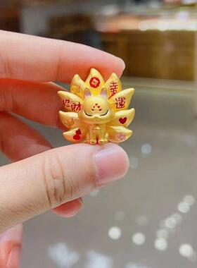 黄金色仿珐琅彩九尾狐狸摆件招财纳福摆件复古设计感经典吊坠项链