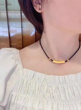 铜钱印弯管吊坠男女锁骨链家缠万贯编绳时尚项链百搭送礼