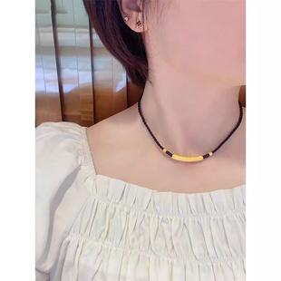 铜钱印弯管吊坠男女锁骨链家缠万贯编绳时尚项链百搭送礼