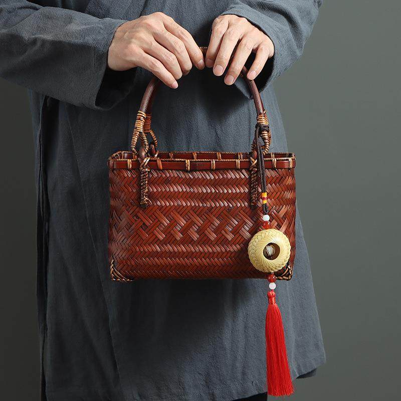 手工竹编包 中式复古禅意茶服手提包女 茶艺茶具收纳包 竹提篮子,特色手工艺,竹编/竹雕,淘宝优惠券,粉丝福利购,淘宝优惠卷