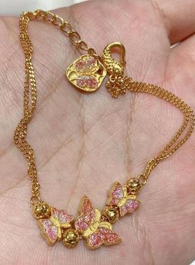 庄生梦蝶黄金色蝴蝶手链气质新款时尚珐琅手环高级爆闪转运珠送闺