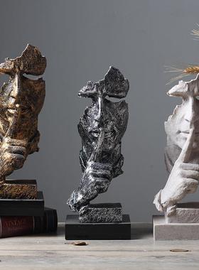 沉默是金人物抽象工艺品创意北欧雕塑摆件复古办公室客厅装饰礼品