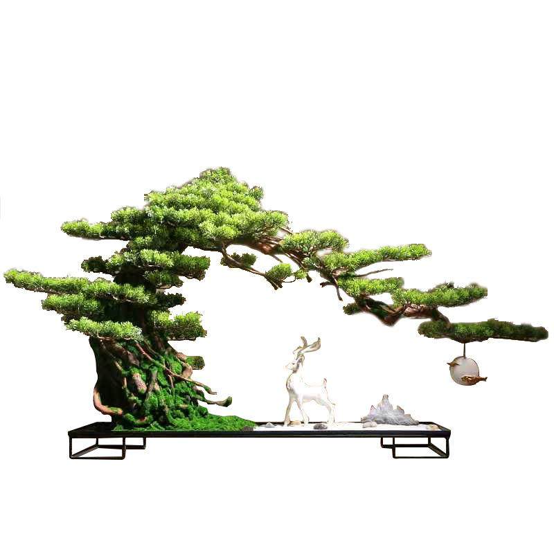 新中式仿真迎客松树客厅玄关入户盆景酒店软装饰办公室微景观摆件,家居饰品,装饰摆件,淘宝优惠券,粉丝福利购,淘宝优惠卷