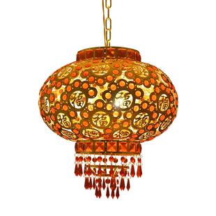 大红春节结婚水晶阳台大门口插电吊灯福字七彩乔迁旋转led灯笼