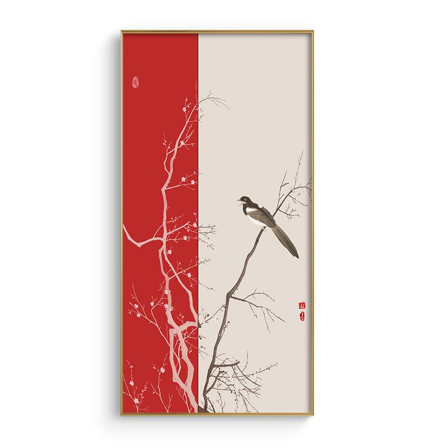 喜上眉梢饰入门玄关装画JSL-442花客厅挂画喜鹊式新中中鸟国风壁