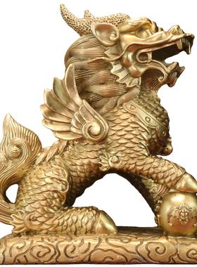 金属工艺品礼品家居办公室摆财福麒麟坐麒麟铜麒麟