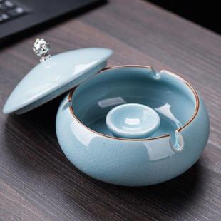 潮流时尚 创意烟灰缸家用客厅个性 陶瓷烟缸带盖防飞灰茶几摆件定制