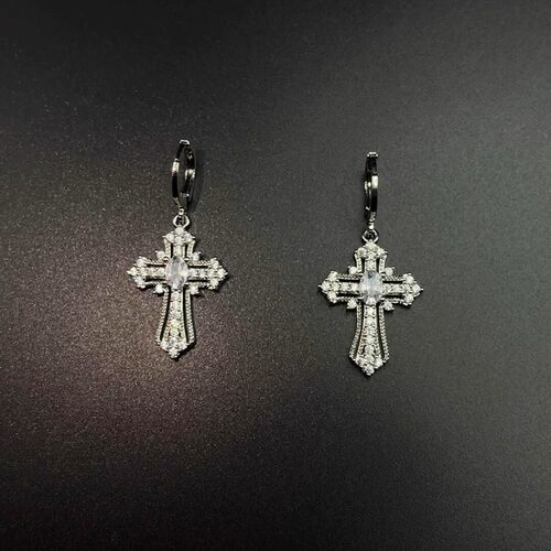 Vintage古着 Water zirconium cross耳饰