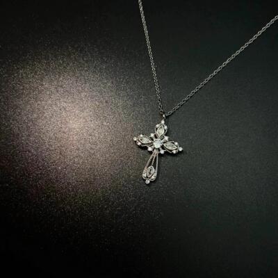 Vintage古着 Silver glitter cross项链