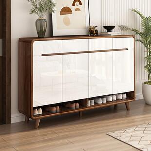 实木鞋柜全实木玄关柜白色门扇客厅隔间柜一体收纳柜阳台储物柜子