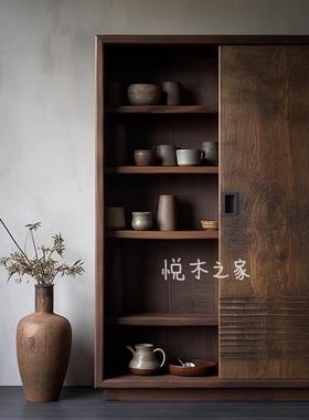 侘寂风柜子老榆木边柜实木柜子博古架餐边柜茶叶架子多宝阁置物架