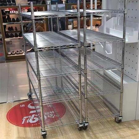 货架不锈钢仓库镀铬置物镂空架防静电物料工厂带轮移动推车展示架