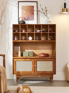 茶室藤家具多宝阁博古架小型玄关置物柜多功能组合茶杯茶具展示柜