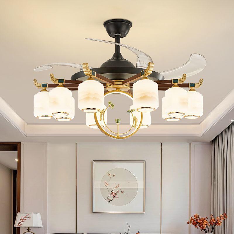 新中式客厅隐形风扇吊灯别墅卧室饭厅一体吊扇灯家用大气新款吊灯