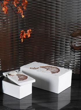 现代新中式砂岩杏叶首饰盒家居摆件客厅卧室饰品软装饰品酒店摆设